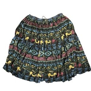 Vintage 90s Broomstick Pleated Skirt Hippie Festival Southwestern Aztec One Size